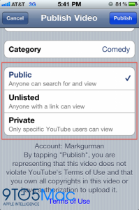 iOS 4.2 beta 2: Neue Youtube-Upload Optionen
