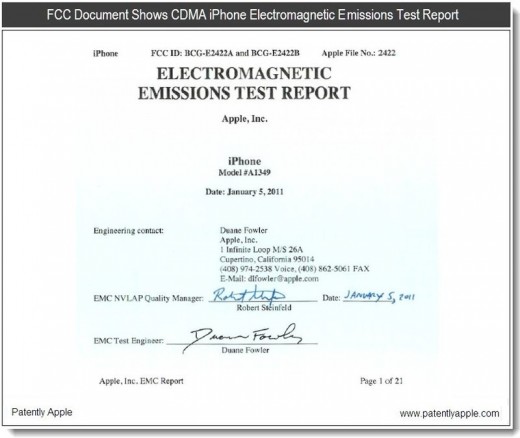Verizon iPhone 4: Elektromagnetischer Emissions-Testbericht mit Datum 05.01.2011