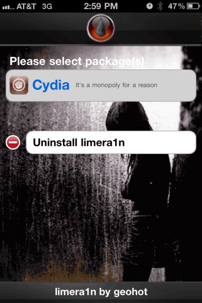 7. Schritt: Am Homescreen sollte das limera1n Icon zu sehen sein. limera1n am iPhone ausführen und Cydia auswählen, um den alternativen AppStore zu installieren. 