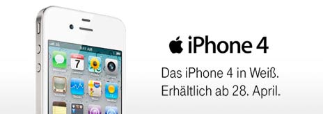 Ein kurzlebiger T-Mobile Werbebanner: "iPhone 4 ab 28. April erhältlich"