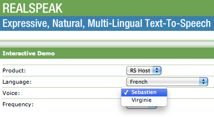 Screenshot: Sprachauswahl für RealSpeak