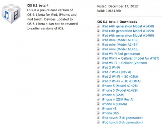 iOS 6.1 Beta geht an Entwickler raus