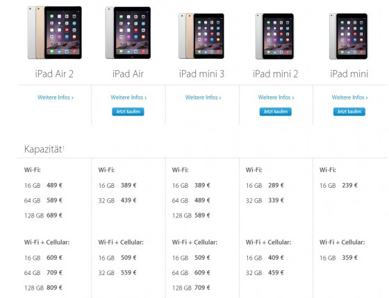 iPad Air & iPad mini 2: Preissenkungen ausgesprochen